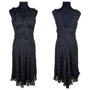 WHBM Womens Silk Midi Dress Sz 6 Black Crepe Polka Dot Cocktails Date Night Sexy